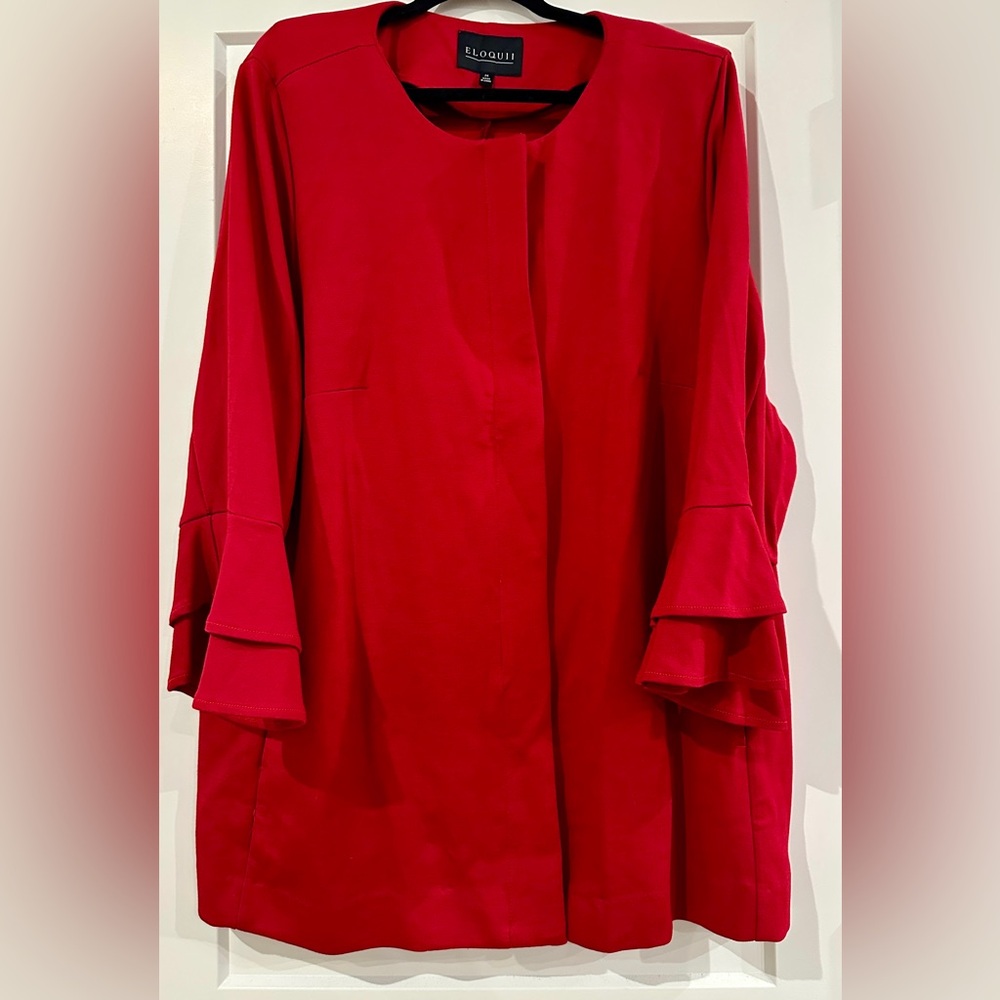 Eloquii Vibrant Red Zipper Jacket NEW Women’s Size 24 Gorgeous Ruffle Sleeves